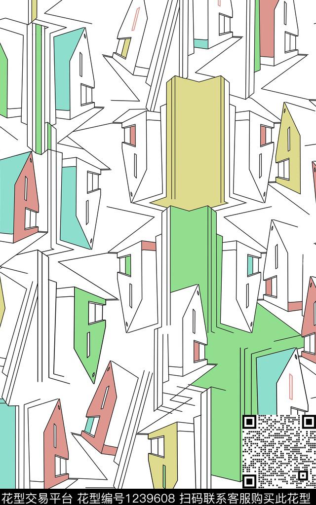 几何格子清爽底花卉传统印花华亿平台下载（图片编号: 1239608） - 瓦栏（Walan）
