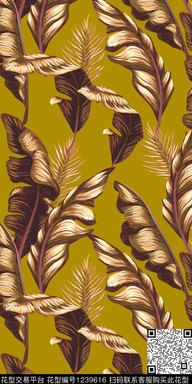 女装数码华亿平台绿植树叶数码印花华亿平台下载（图片编号: 1239616） - 瓦栏（Walan）