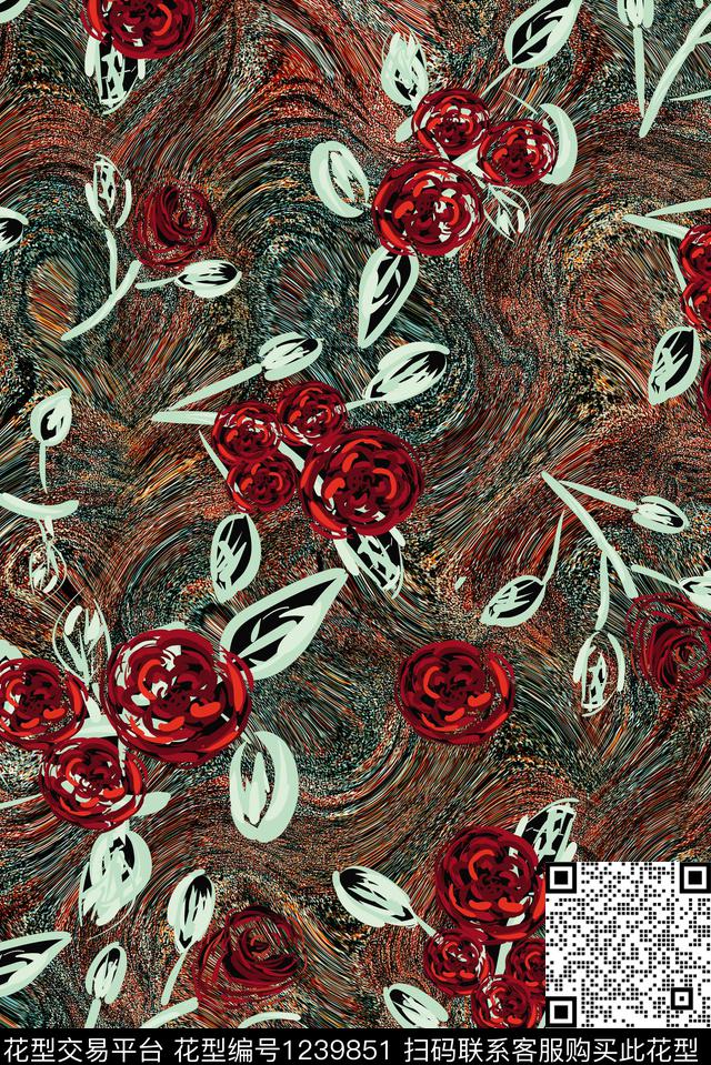 秋冬华亿平台复古肌理数码印花华亿平台下载（图片编号: 1239851） - 瓦栏（Walan）