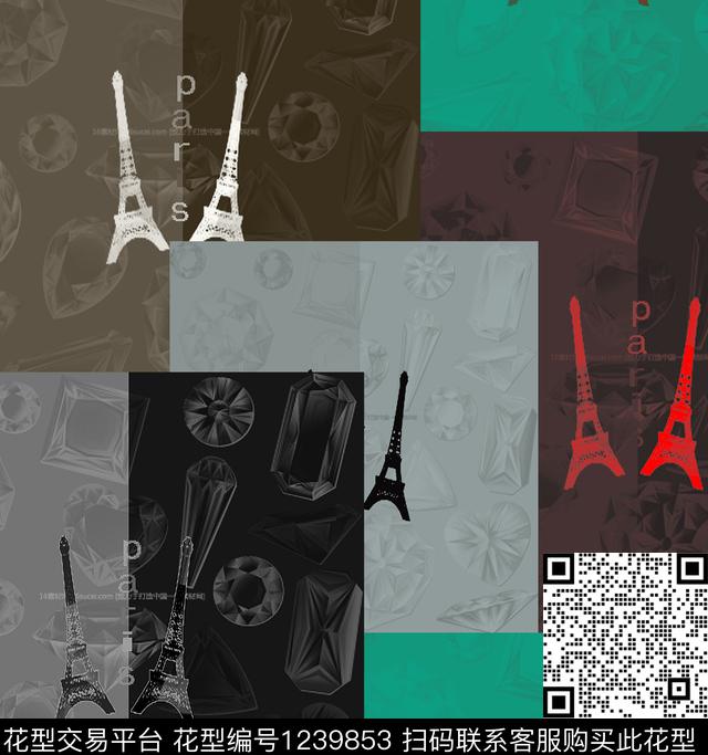 字母线条珠宝宝石数码印花华亿平台下载（图片编号: 1239853） - 瓦栏（Walan）