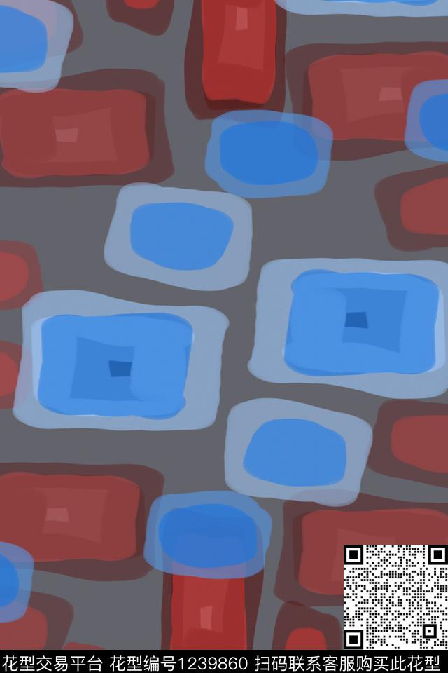 密铺几何手绘线条笔触男装休闲花卉数码印花华亿平台下载（图片编号: 1239860） - 瓦栏（Walan）