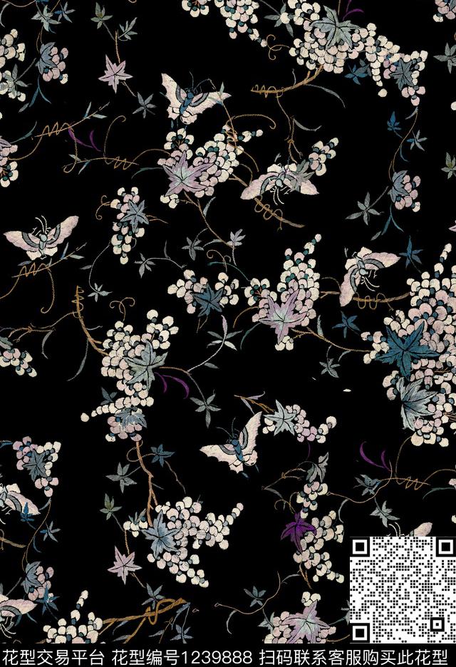 旗袍小碎花复古数码印花华亿平台下载（图片编号: 1239888） - 瓦栏（Walan）