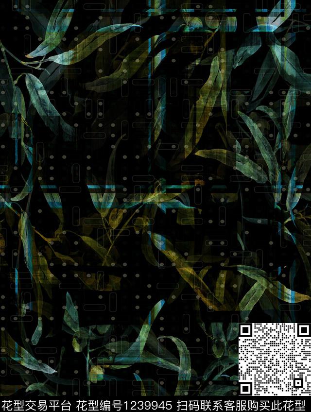 手绘水彩花卉植物炫酷构图数码印花华亿平台下载（图片编号: 1239945） - 瓦栏（Walan）
