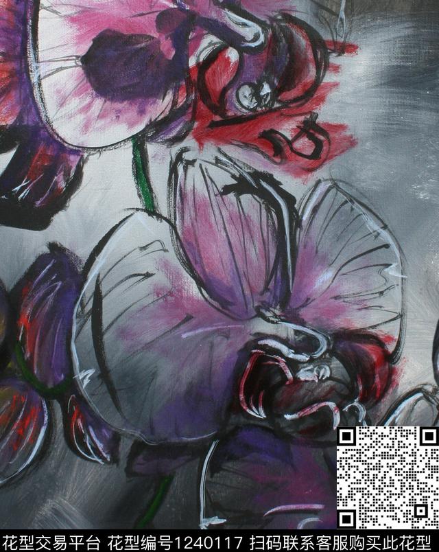 蝴蝶兰抽象大花中国风数码印花华亿平台下载（图片编号: 1240117） - 瓦栏（Walan）