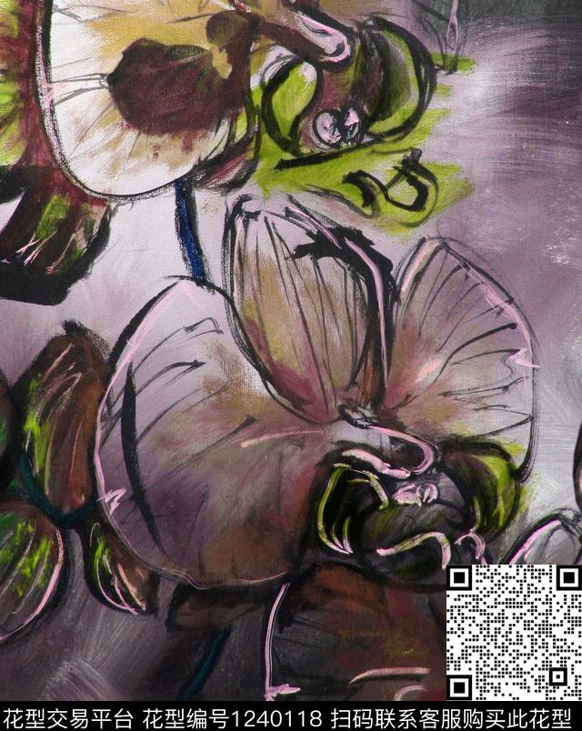 蝴蝶兰抽象大花中国风数码印花华亿平台下载（图片编号: 1240118） - 瓦栏（Walan）