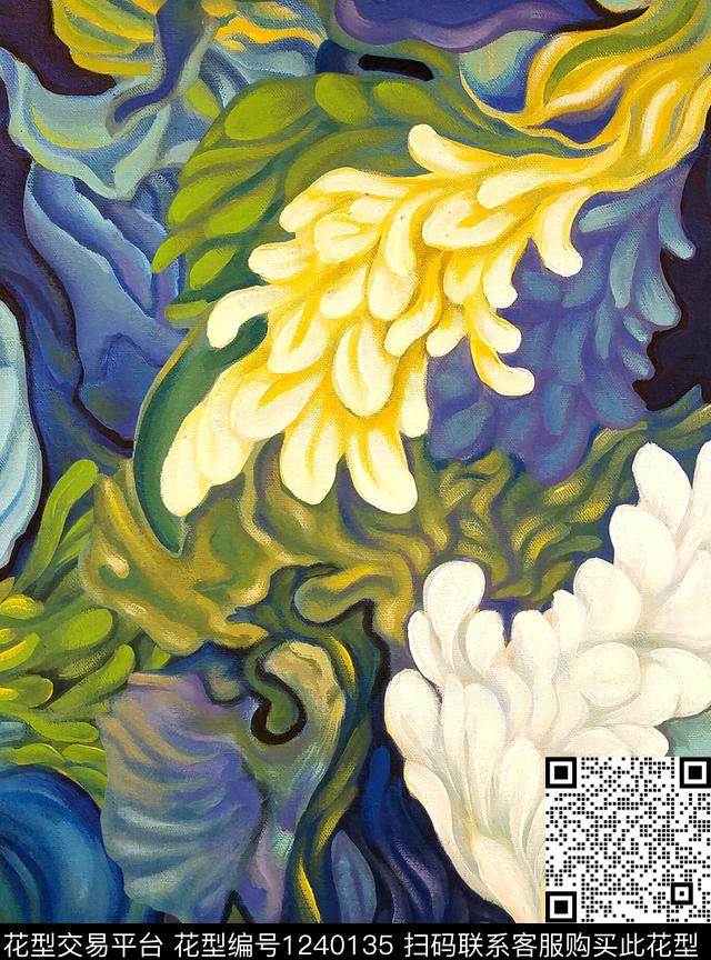 笔触水彩油画华亿平台数码印花华亿平台下载（图片编号: 1240135） - 瓦栏（Walan）