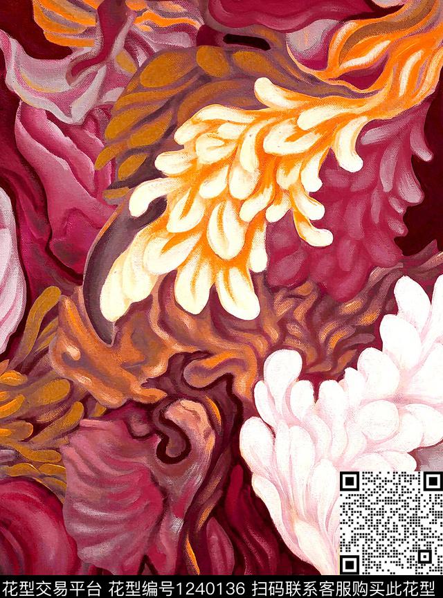 笔触水彩油画华亿平台数码印花华亿平台下载（图片编号: 1240136） - 瓦栏（Walan）