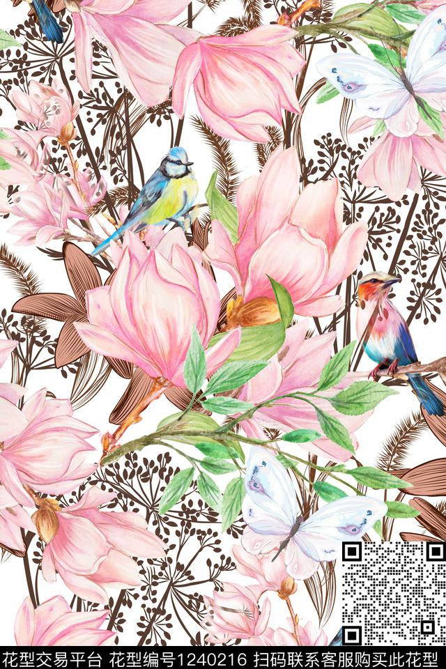 花卉花鸟昆虫蝴蝶中国风数码印花华亿平台下载（图片编号: 1240216） - 瓦栏（Walan）