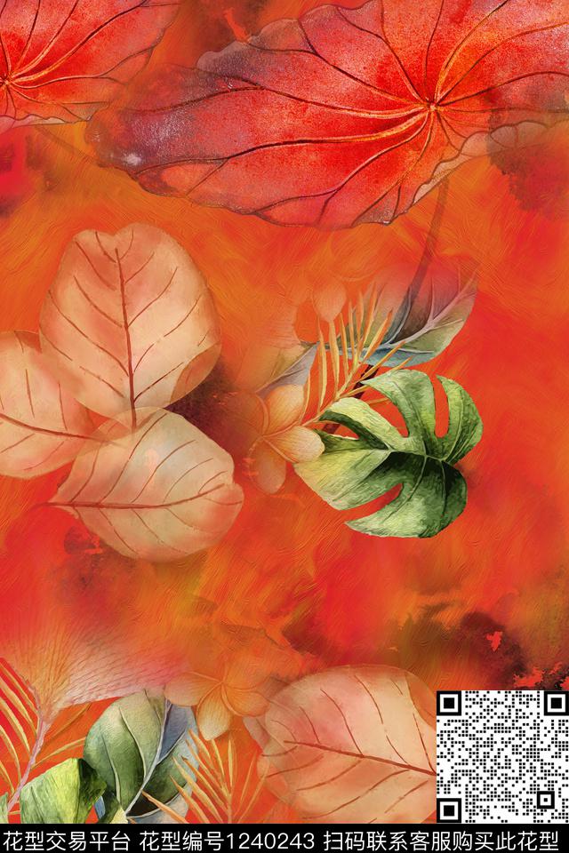 女装绿植树叶花卉数码印花华亿平台下载（图片编号: 1240243） - 瓦栏（Walan）