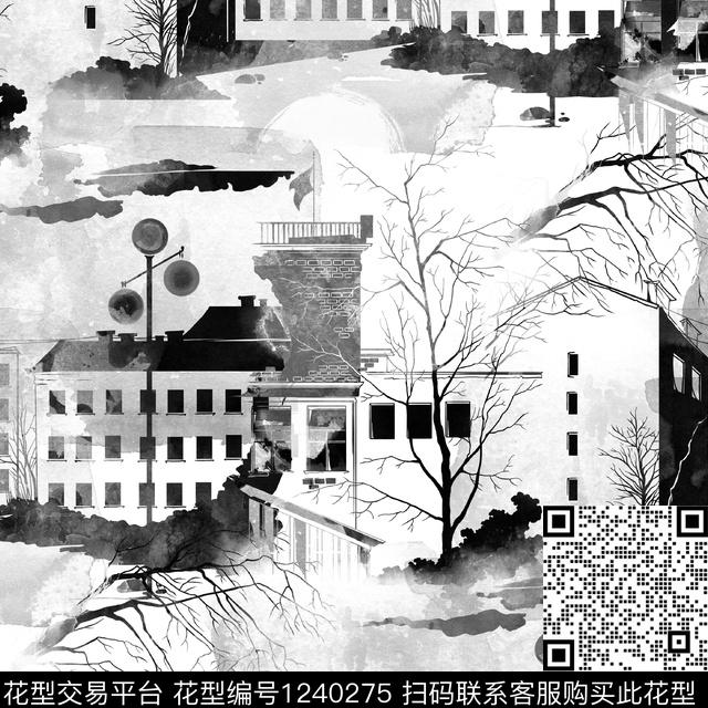 春夏华亿平台单色系列风景图案数码印花华亿平台下载（图片编号: 1240275） - 瓦栏（Walan）