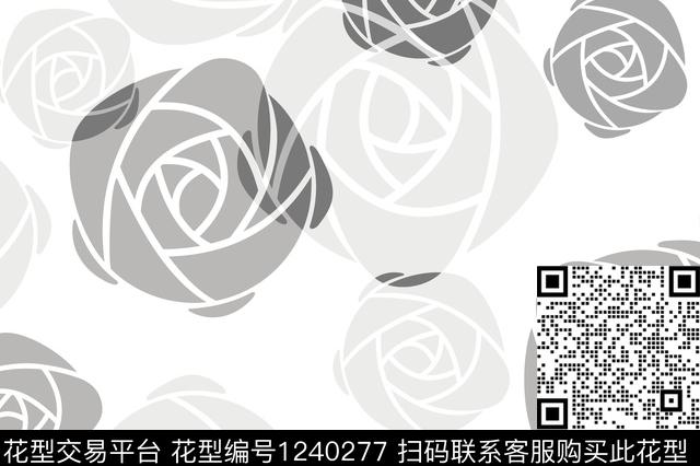 几何花卉玫瑰花传统印花华亿平台下载（图片编号: 1240277） - 瓦栏（Walan）