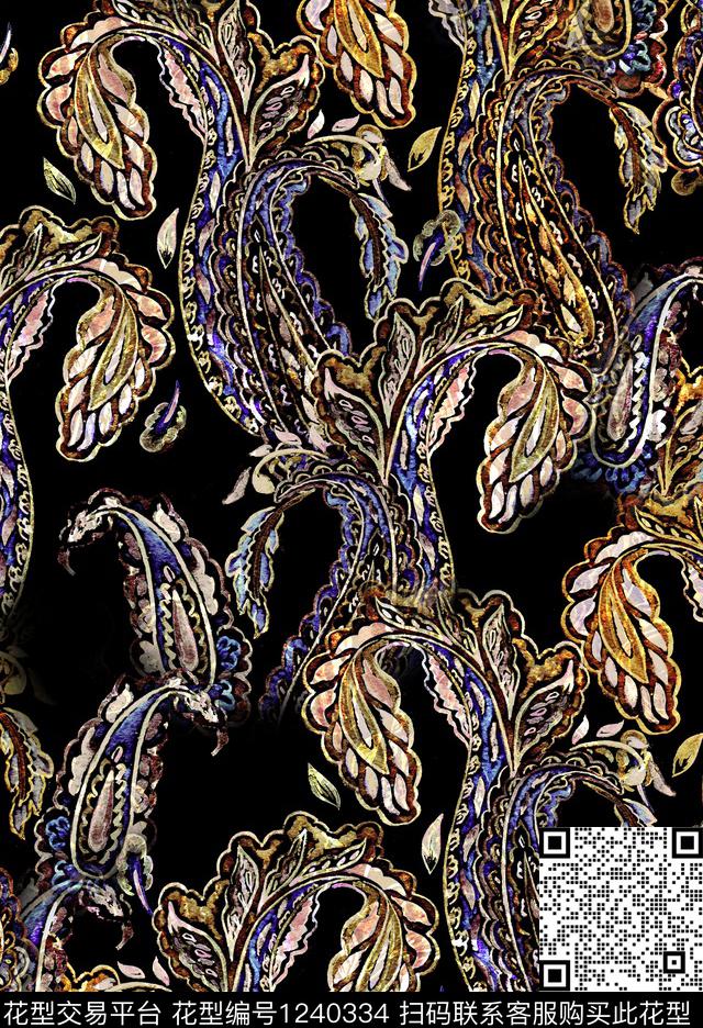 佩斯利抽象旗袍数码印花华亿平台下载（图片编号: 1240334） - 瓦栏（Walan）