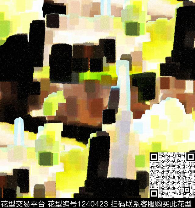 绿植树叶蜡笔画几何数码印花华亿平台下载（图片编号: 1240423） - 瓦栏（Walan）