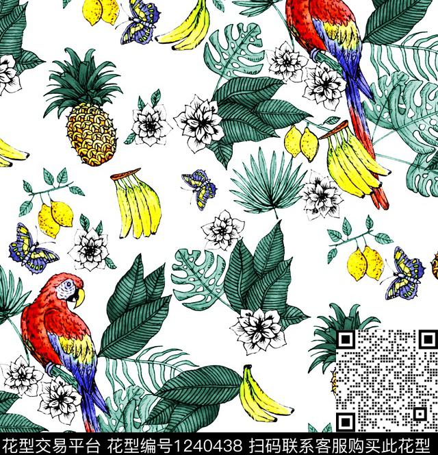 鹦鹉帆船香蕉数码印花华亿平台下载（图片编号: 1240438） - 瓦栏（Walan）