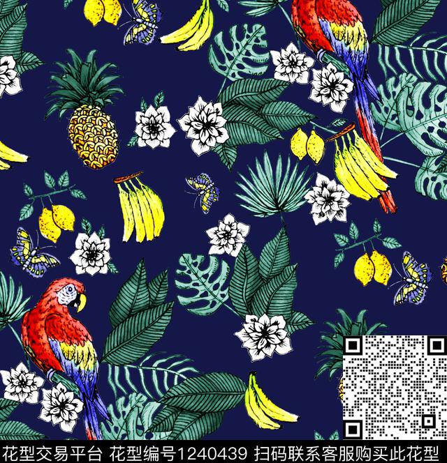 鹦鹉帆船香蕉数码印花华亿平台下载（图片编号: 1240439） - 瓦栏（Walan）
