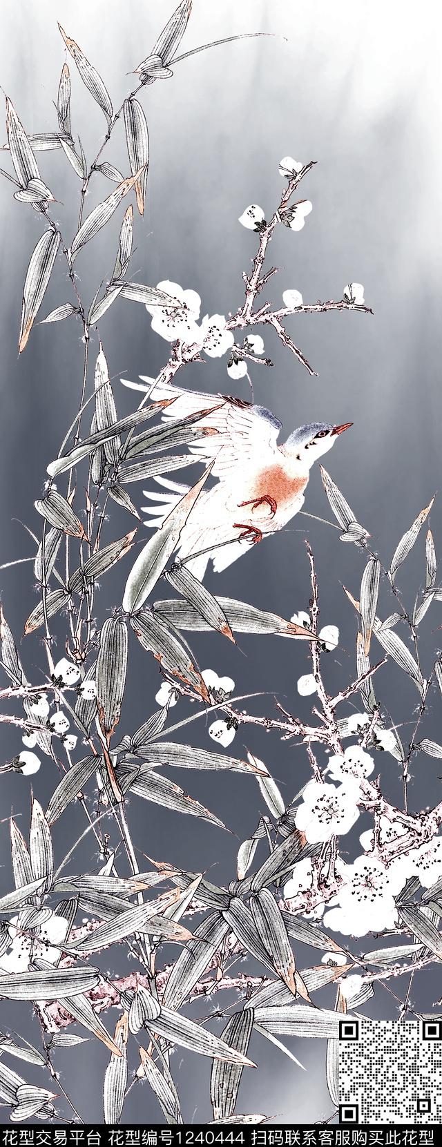牡丹梅花bird数码印花华亿平台下载（图片编号: 1240444） - 瓦栏（Walan）