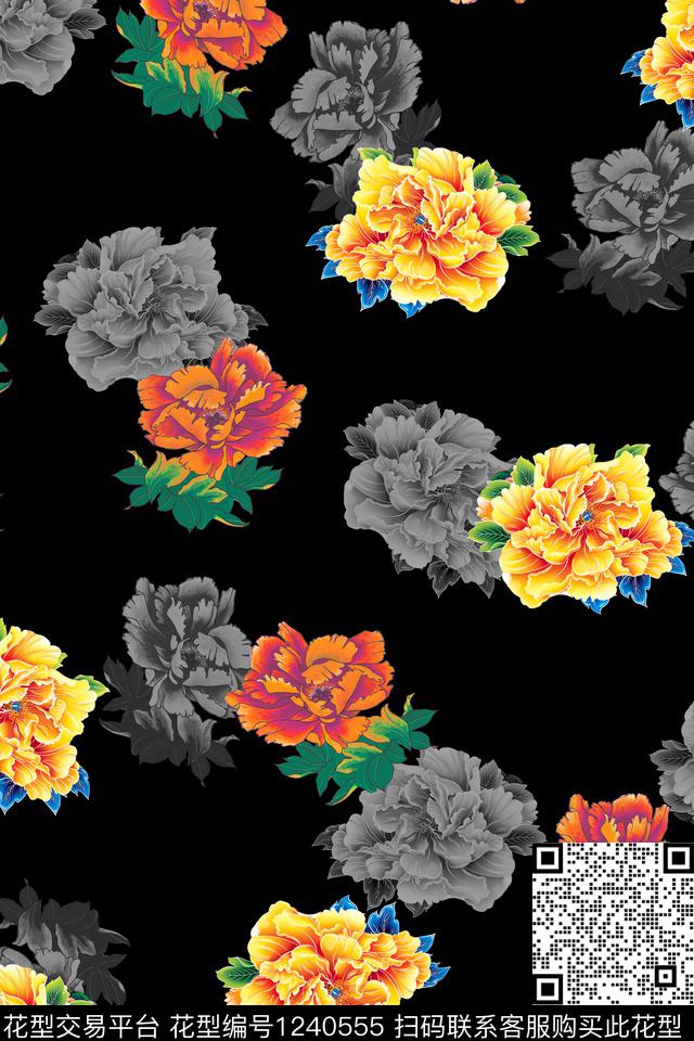 旗袍女装牡丹数码印花华亿平台下载（图片编号: 1240555） - 瓦栏（Walan）