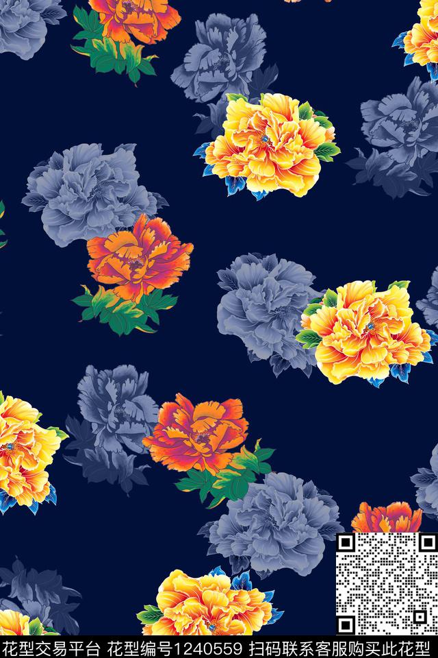 旗袍女装牡丹数码印花华亿平台下载（图片编号: 1240559） - 瓦栏（Walan）