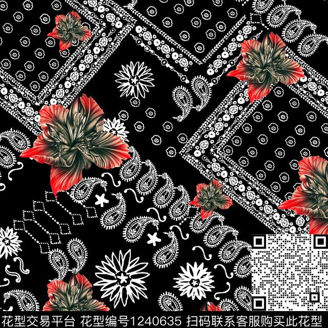 抽象抽象花卉复古数码印花华亿平台下载（图片编号: 1240635） - 瓦栏（Walan）