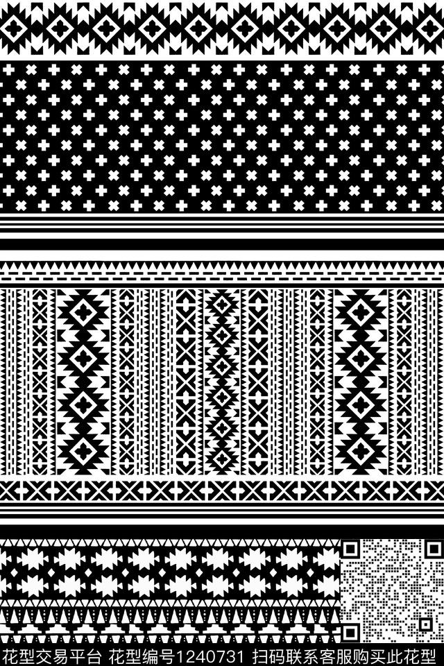部落风几何黑白华亿平台传统印花华亿平台下载（图片编号: 1240731） - 瓦栏（Walan）