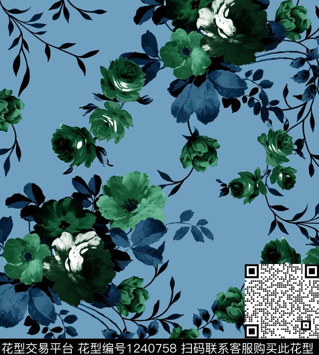 牡丹鸢尾花签字笔画数码印花华亿平台下载（图片编号: 1240758） - 瓦栏（Walan）