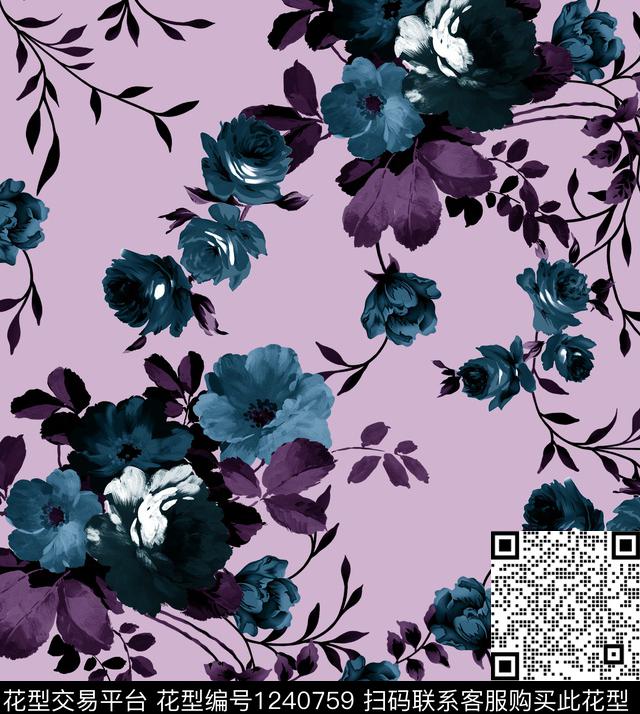 牡丹鸢尾花签字笔画数码印花华亿平台下载（图片编号: 1240759） - 瓦栏（Walan）