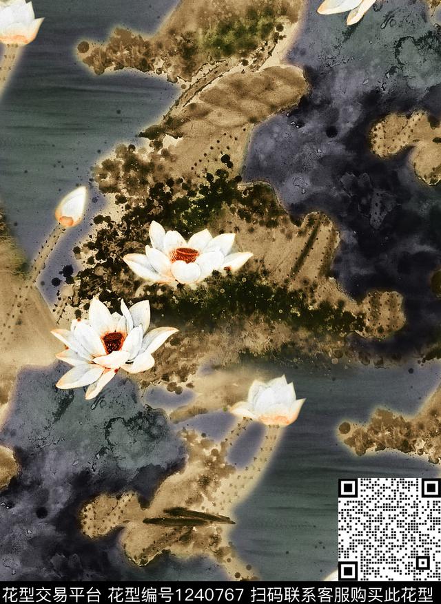 荷花火烈鸟棕榈树数码印花华亿平台下载（图片编号: 1240767） - 瓦栏（Walan）