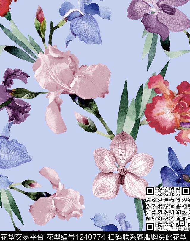 牡丹鸢尾花签字笔画数码印花华亿平台下载（图片编号: 1240774） - 瓦栏（Walan）