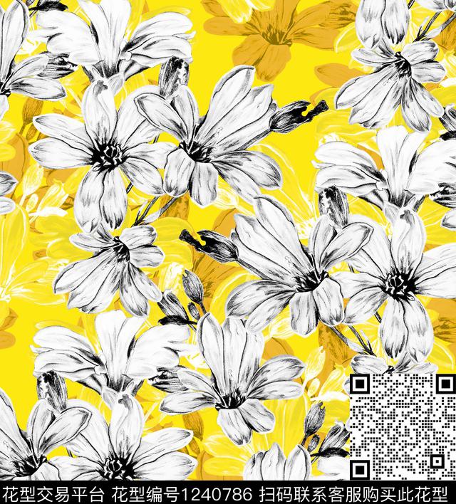 牡丹鸢尾花签字笔画数码印花华亿平台下载（图片编号: 1240786） - 瓦栏（Walan）