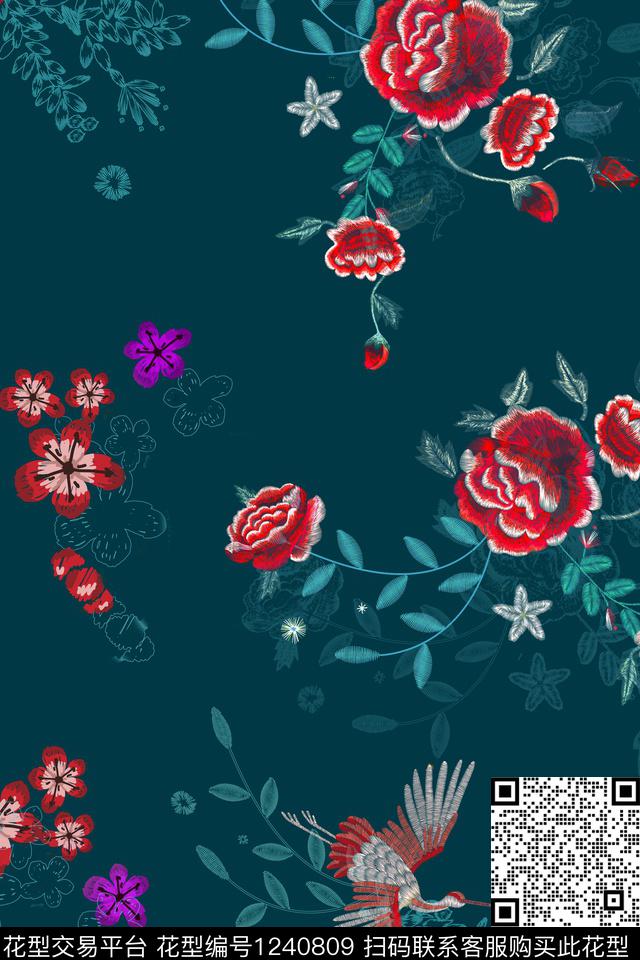 女装花卉牡丹数码印花华亿平台下载（图片编号: 1240809） - 瓦栏（Walan）