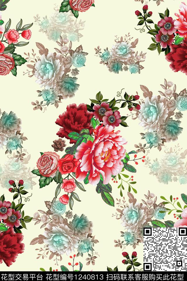 女装牡丹花卉数码印花华亿平台下载（图片编号: 1240813） - 瓦栏（Walan）