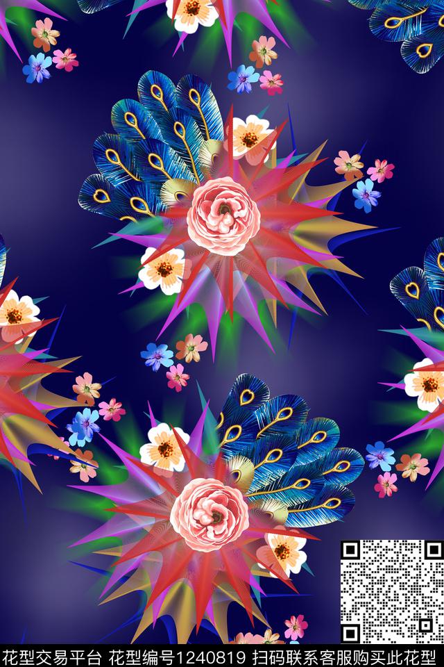 女装孔雀花卉数码印花华亿平台下载（图片编号: 1240819） - 瓦栏（Walan）