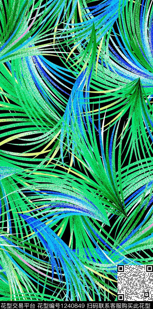 女装抽象绿植树叶数码印花华亿平台下载（图片编号: 1240849） - 瓦栏（Walan）