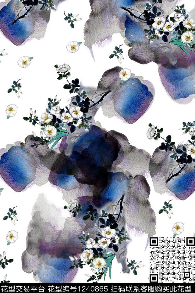 水墨风女装写意花卉数码印花华亿平台下载（图片编号: 1240865） - 瓦栏（Walan）