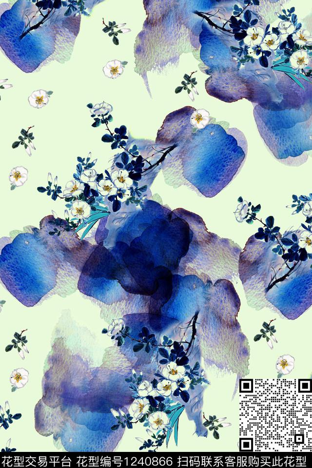水墨风女装写意花卉数码印花华亿平台下载（图片编号: 1240866） - 瓦栏（Walan）