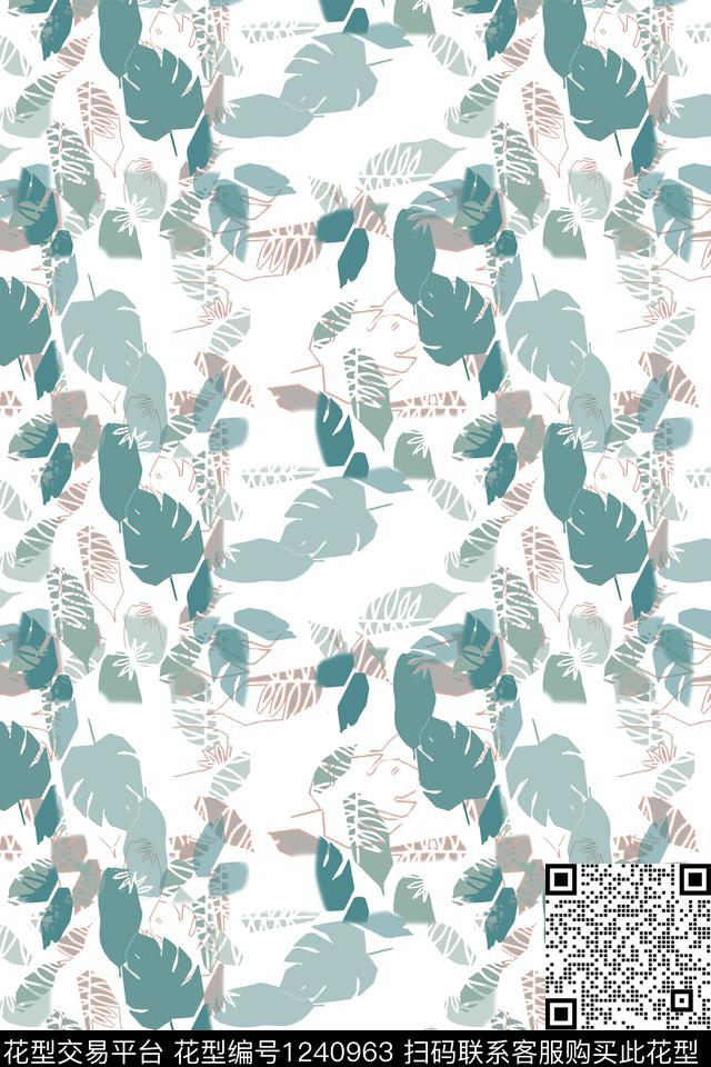 花卉绿植树叶休闲传统印花华亿平台下载（图片编号: 1240963） - 瓦栏（Walan）