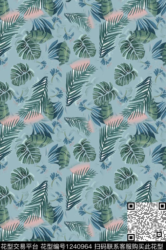花卉绿植树叶休闲数码印花华亿平台下载（图片编号: 1240964） - 瓦栏（Walan）