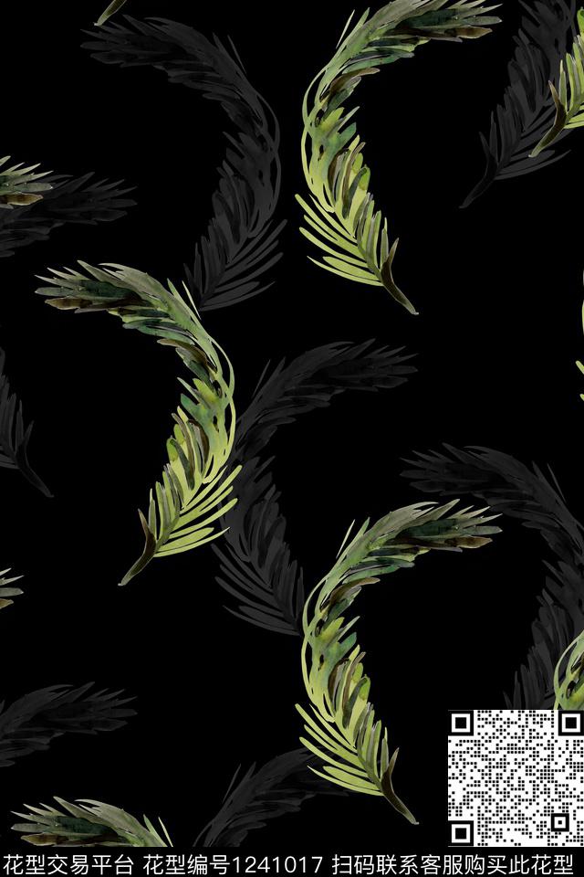 卷草绿植树叶男装数码印花华亿平台下载（图片编号: 1241017） - 瓦栏（Walan）