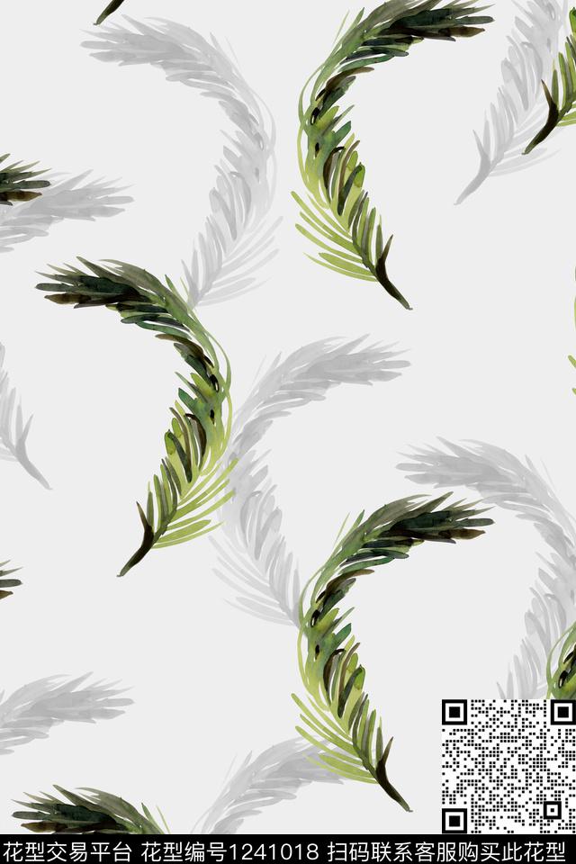 卷草绿植树叶男装数码印花华亿平台下载（图片编号: 1241018） - 瓦栏（Walan）