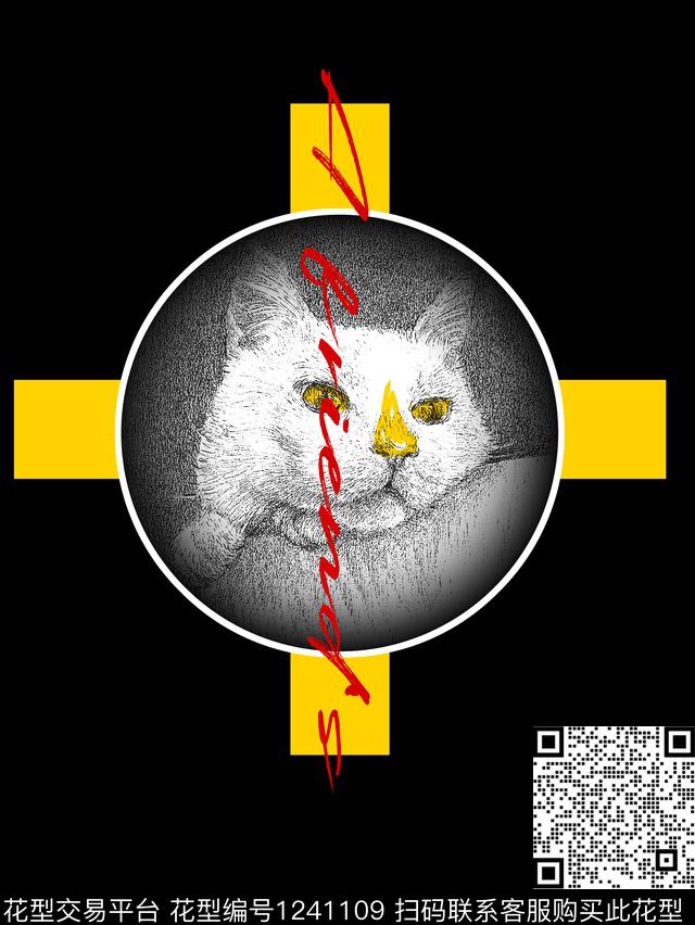 字母猫几何传统印花华亿平台下载（图片编号: 1241109） - 瓦栏（Walan）