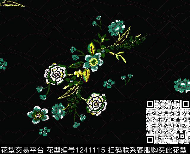 黑底花卉大牌风潮牌传统印花华亿平台下载（图片编号: 1241115） - 瓦栏（Walan）
