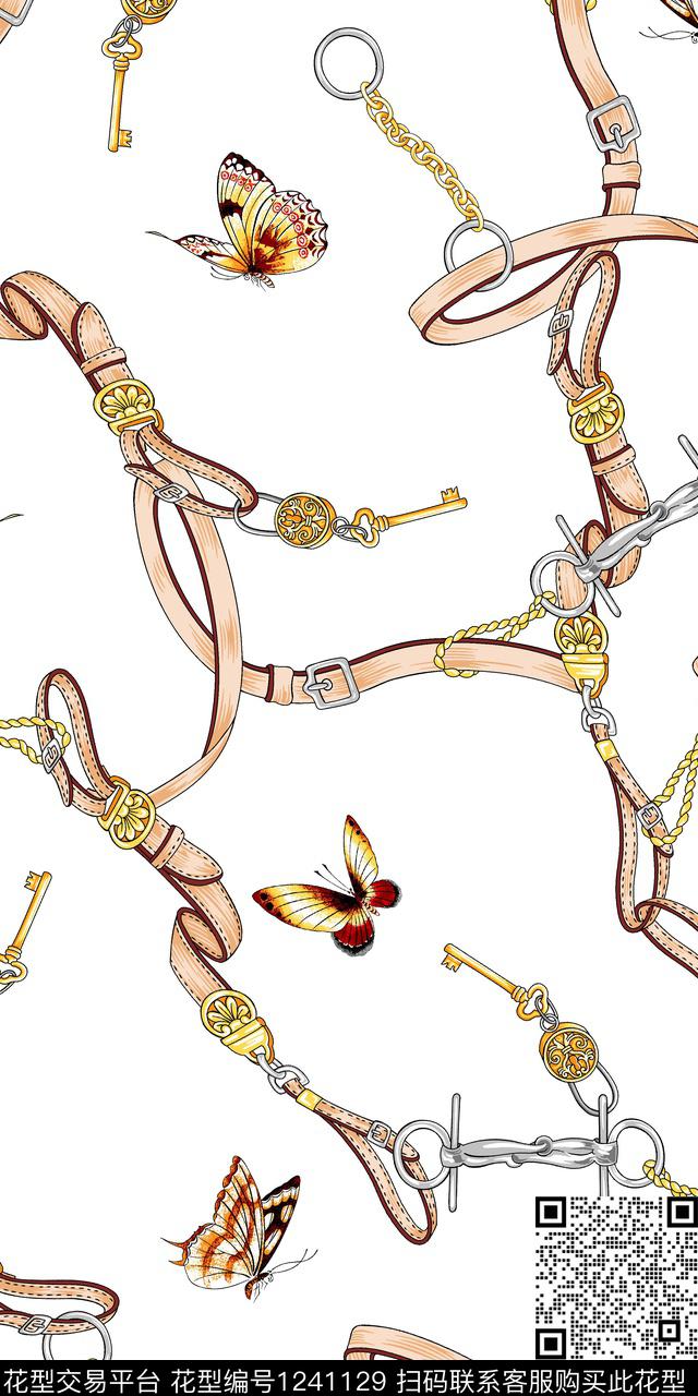 蝴蝶链条时尚数码印花华亿平台下载（图片编号: 1241129） - 瓦栏（Walan）