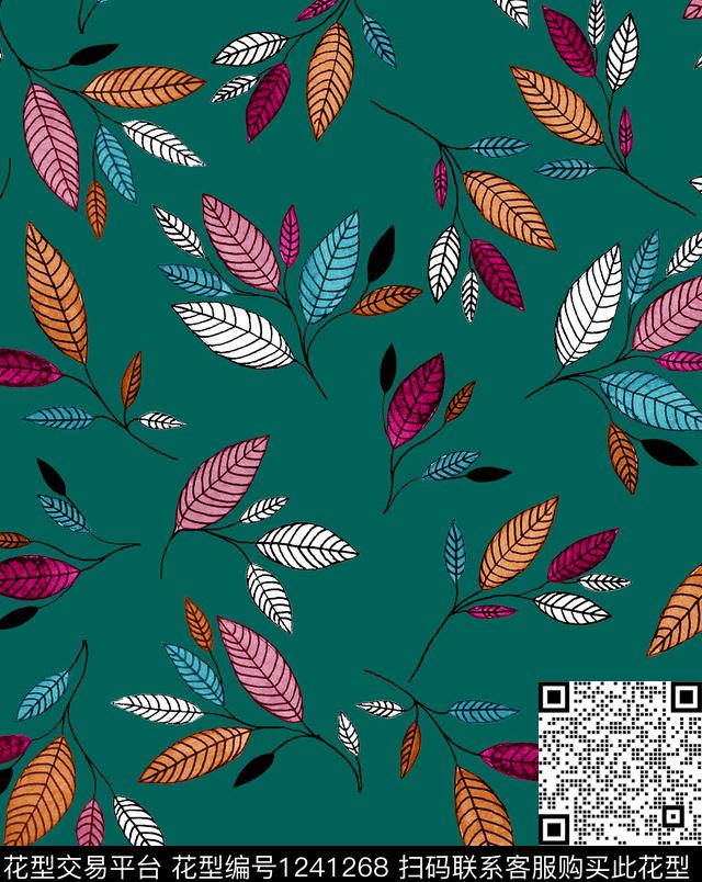 小碎花几何绿植树叶数码印花华亿平台下载（图片编号: 1241268） - 瓦栏（Walan）