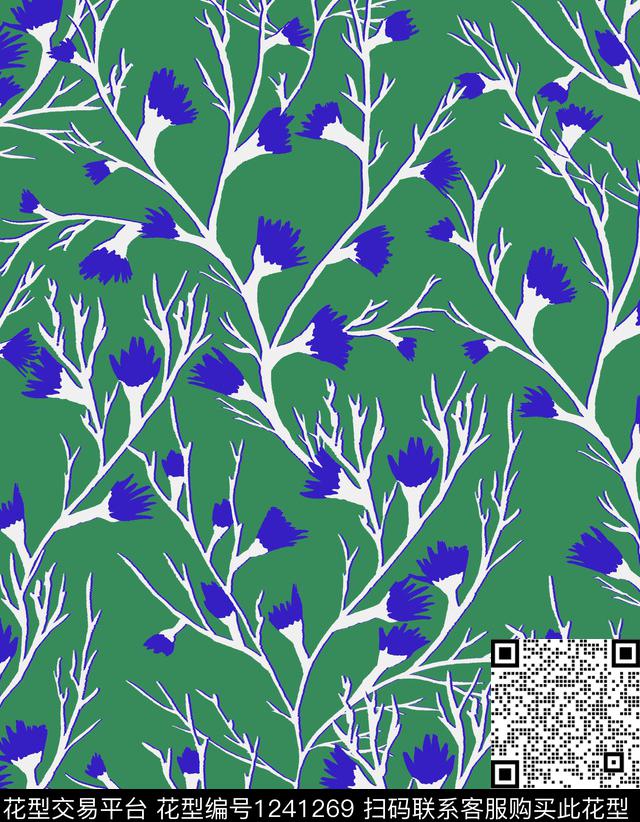 小碎花几何绿植树叶数码印花华亿平台下载（图片编号: 1241269） - 瓦栏（Walan）