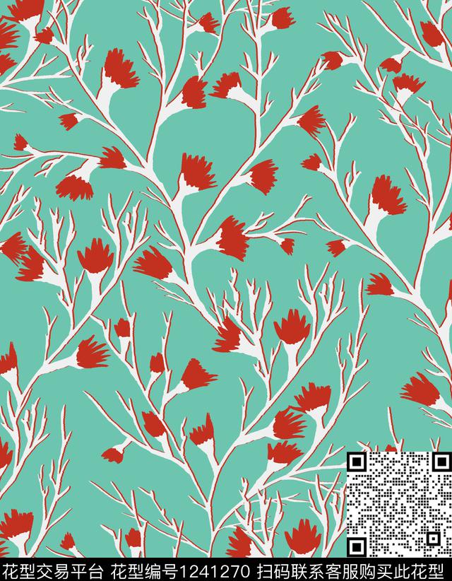 小碎花几何绿植树叶数码印花华亿平台下载（图片编号: 1241270） - 瓦栏（Walan）