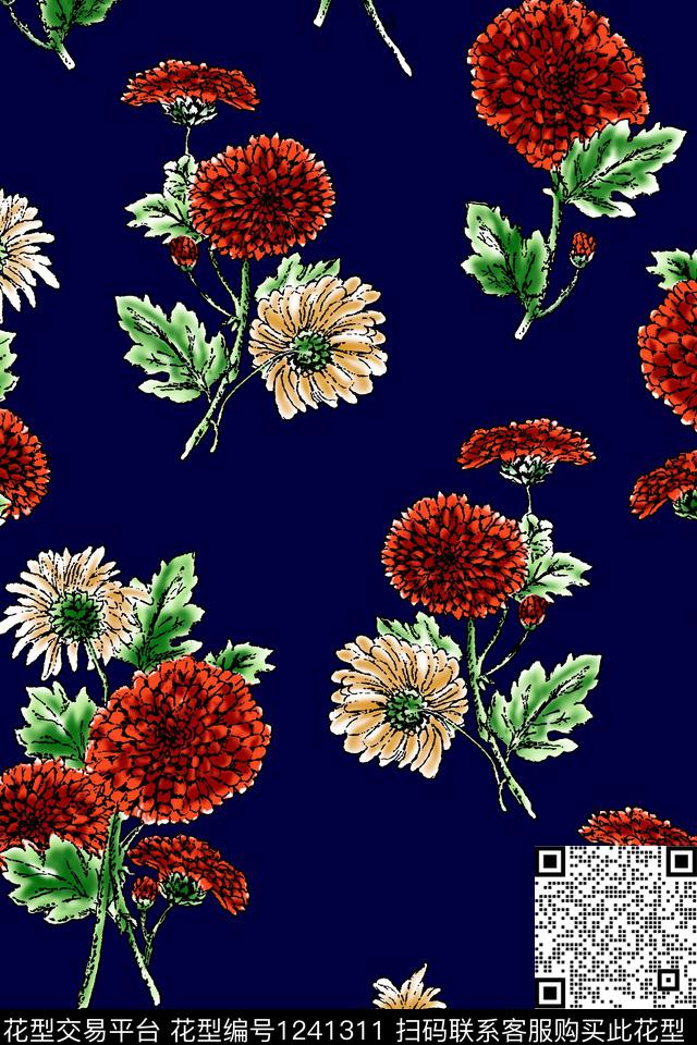 连衣裙花卉大牌风数码印花华亿平台下载（图片编号: 1241311） - 瓦栏（Walan）