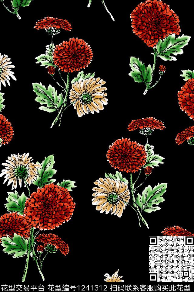 连衣裙花卉大牌风数码印花华亿平台下载（图片编号: 1241312） - 瓦栏（Walan）