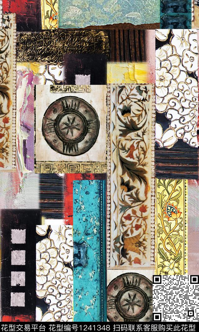 大牌风抽象花卉抽象数码印花华亿平台下载（图片编号: 1241348） - 瓦栏（Walan）