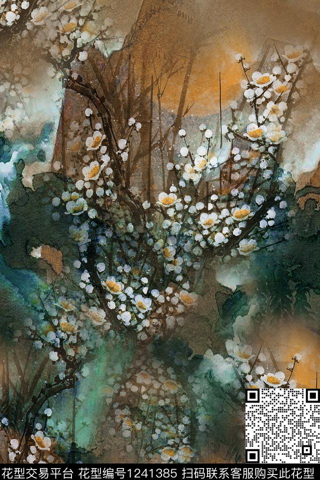 大牌风香云纱梅花数码印花华亿平台下载（图片编号: 1241385） - 瓦栏（Walan）