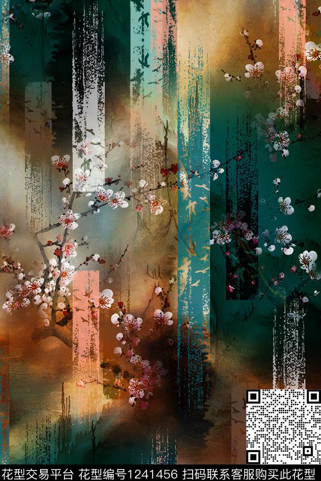 大牌风香云纱中国风数码印花华亿平台下载（图片编号: 1241456） - 瓦栏（Walan）